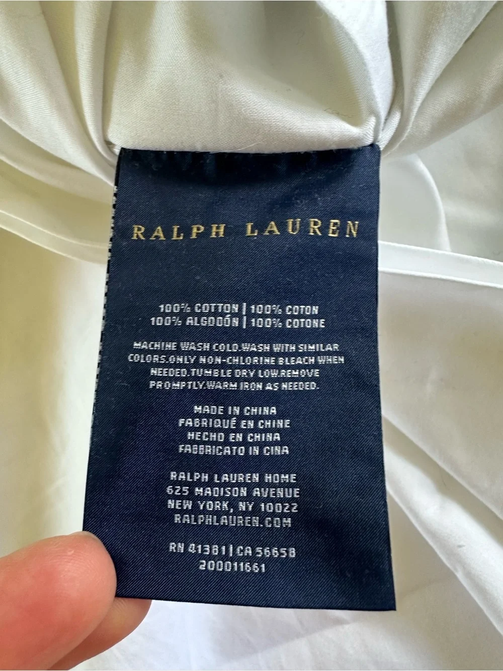 Ralph Lauren 100% Cotton Queen Duvet Cover White w/ Blue Trim